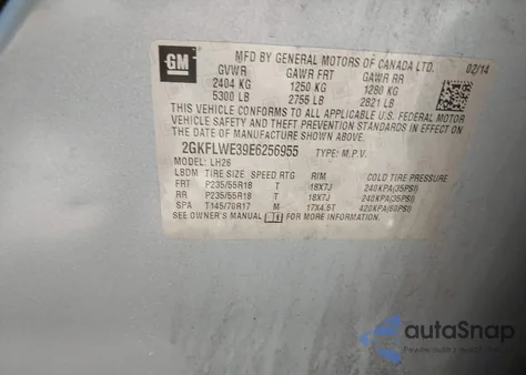 2014 GMC Terrain Sle-2 from USA, damaged, VIN 2GKFLWE39E6256955